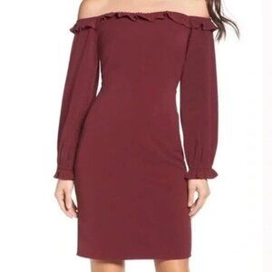 Chelsea 28 Burgundy Off Shoulder Mini Dress P43